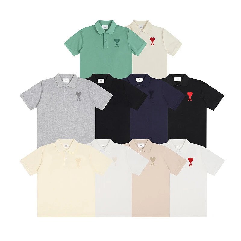 Fashionable Hong Kong style embroidered couple's same style lapel shirt spring and summer casual short sleeves  