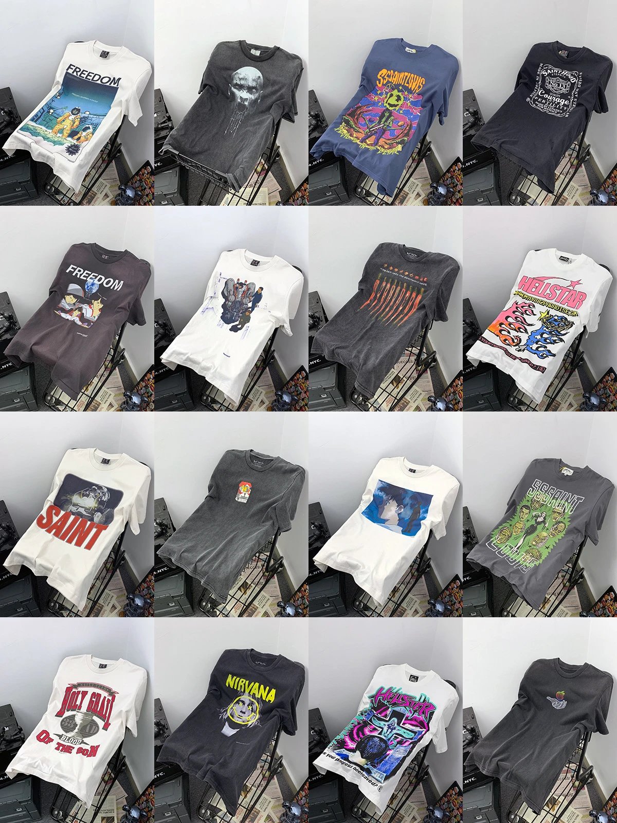 High street retro washed and distressed loose short-sleeved men's  