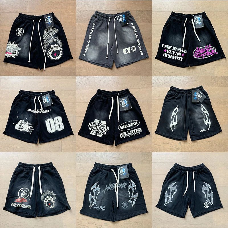Washed distressed shorts, three-quarter length pants, high street loose pants  