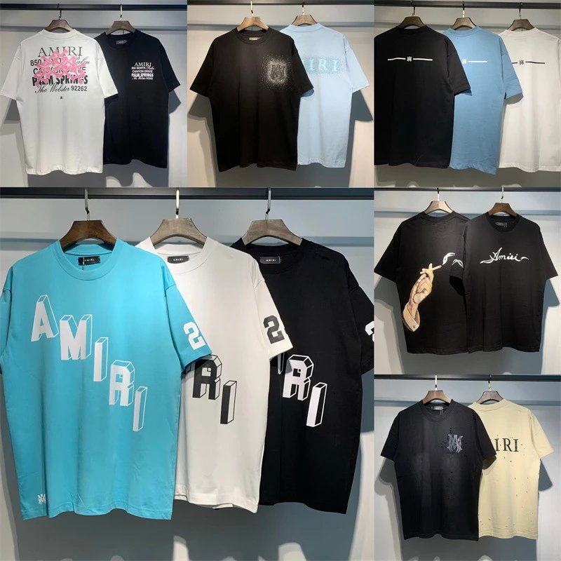 American niche high street men and women couples solid color cotton printed casual round neck short sleeves retro loose T  